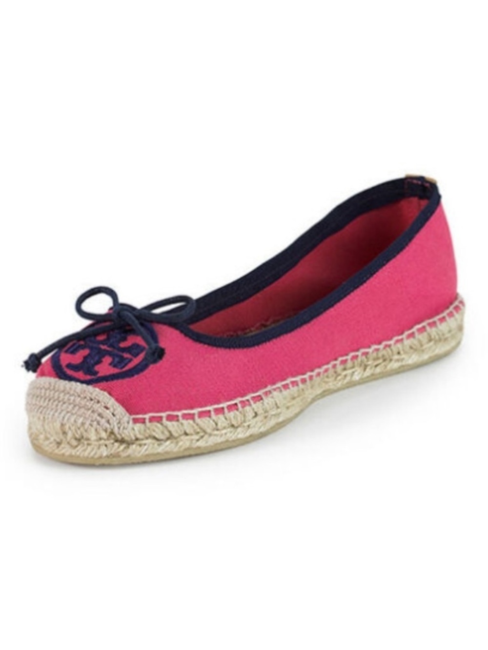TORY BURCH Ballet Espadrilles in Lipstick Pink and Navy Blue Flats Size 6